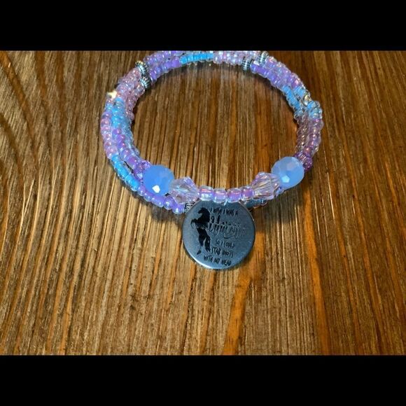 Handmade beaded unicorn wrap bracelet gift for her, memory wire bracelet, charm - Picture 3 of 6